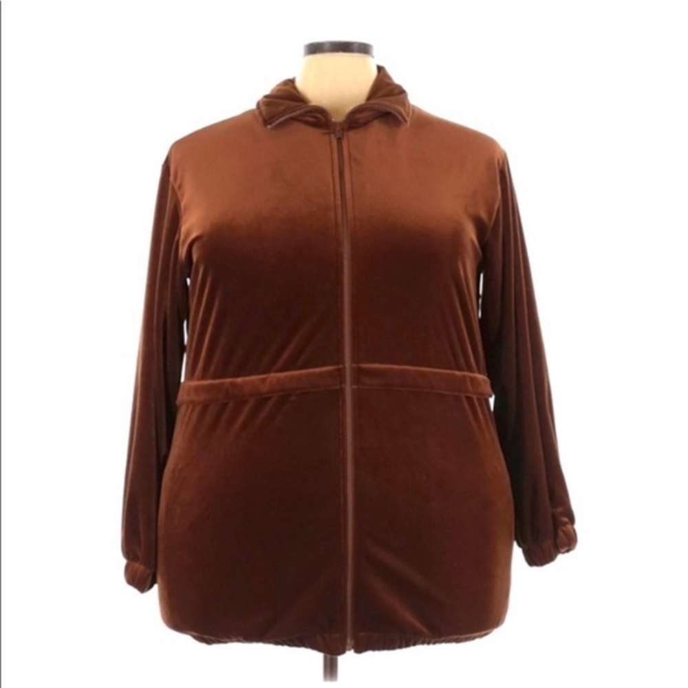 Roaman’s L‎ (18/20) brown velour zip up retro athleisure track jacket
